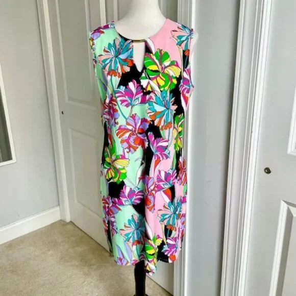 Jude Connally Pink Green Black Floral Geometric Sleeveless Dress Size XL - Picture 1 of 6